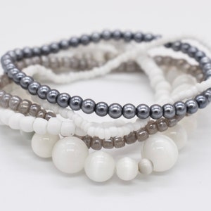 Stretch Bracelets, Gift For Her, Bracelet Stack, Gray Bracelet, Stackable Bracelet, Black Bracelet, Stretchy Bracelets, White Bracelet
