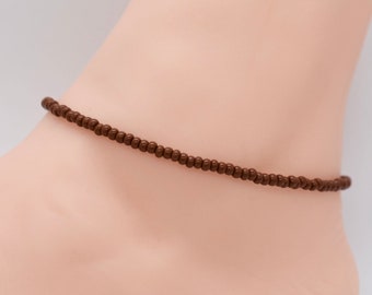 Brown Seed Bead Anklet, Boho Beach Jewelry