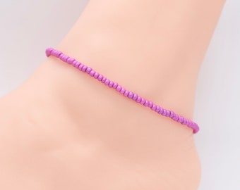 Pink Seed Bead Anklet, Boho Beach Ankle Bracelet