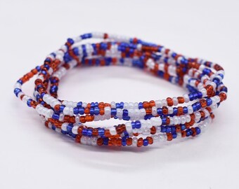 Red White Blue Seed Bead Stretch Bracelet, Stackable July 4th Jewelry