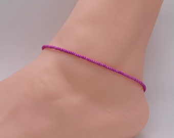 Pink Seed Bead Anklet, Beach Boho Style