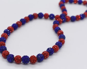 Rhinestone Game Day Necklace, Red and Blue, No Clasp