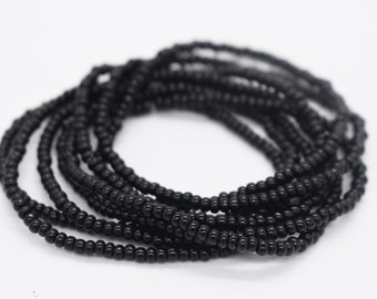 Black Seed Bead Stretch Bracelet, Stackable Beach Jewelry