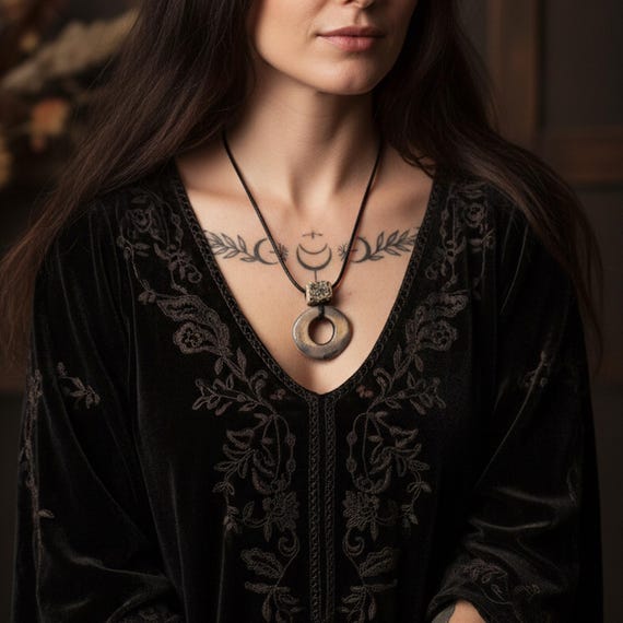 Handmade Ceramic Ring Pendant Necklace, Rustic Clay Jewelry, Minimalist Boho Necklace, Earthy Artisan Gift for Her, Celtic Inspired Pendant