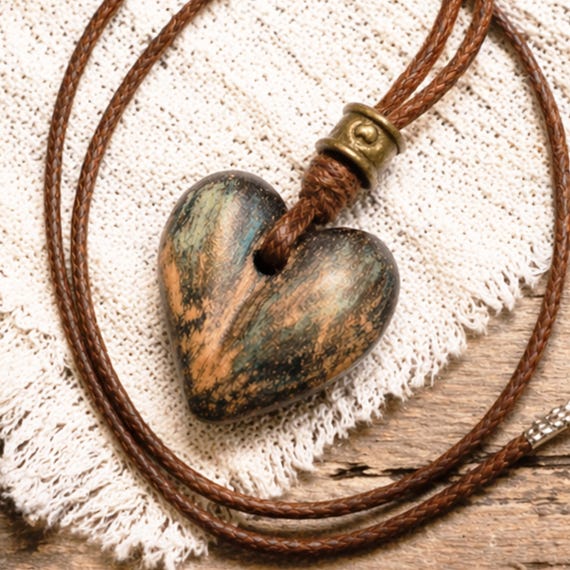 Handcrafted Ceramic Heart Pendant Necklace, Rustic Green Irish Nature Jewelry, Earthy Boho Style, Gift from Ireland, Irish Handmade Gift