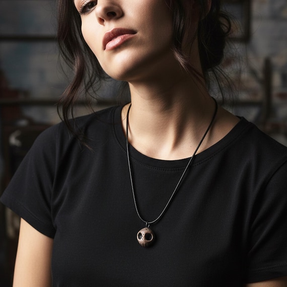 Ceramic Skull Necklace, Gothic Skull Pendant, Faux Leather Cord, Alt Fashion Gift