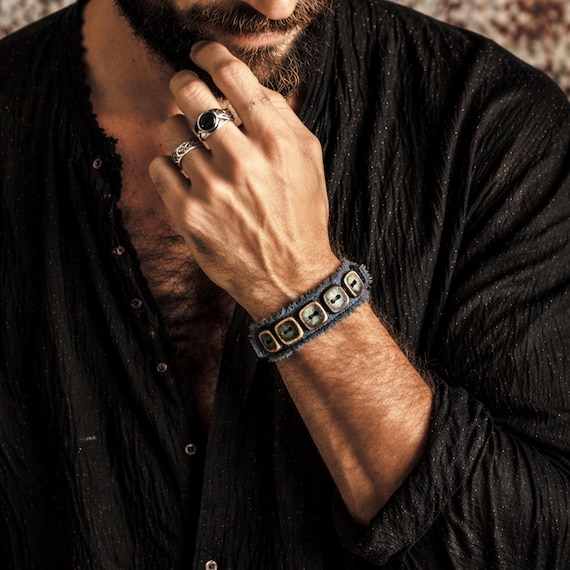 Handmade Ceramic Square Bead Bracelet, Teal Blue Green Patina & Antique Gold, Rustic Geometric Jewelry, Artisan Gift for Her, Ireland