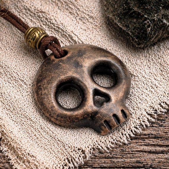 Handmade Ceramic Skull Pendant Necklace – Punk & Gothic Unisex Jewelry