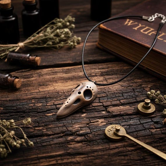 Handmade Ceramic Raven Skull Necklace • Gothic Bone Pendant