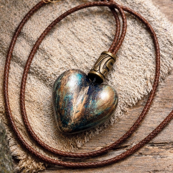 Handmade Ceramic Heart Pendant Necklace, Rustic Green Irish Nature Jewelry, Earthy Boho Style, Gift from Ireland, Irish Handcrafted Gift