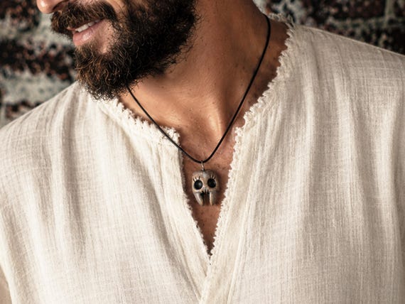 Tiny Ceramic Skull Necklace, Bone Jewellery, Handmade Gothic Pendant, Dainty Skull Charm, Punk Gift for Her