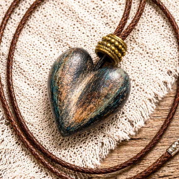 Handmade Ceramic Heart Pendant Necklace, Rustic Green Irish Nature Jewelry, Earthy Boho Heart Necklace, Artisan Gift, Made in Ireland