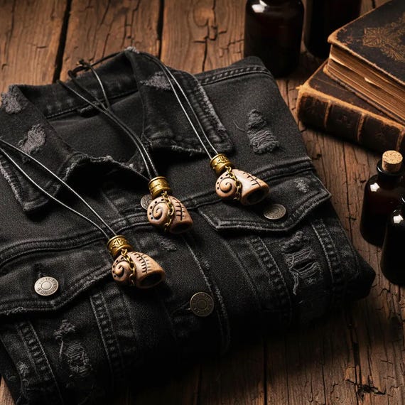 Handmade Ceramic Snail Shell Necklace, Boho Amulet, Adjustable Cord