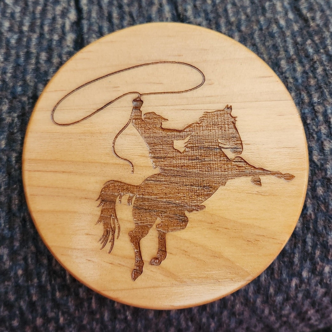 Western Cowboy/cowgirl With Lasso on Horse Wood Coaster - Etsy