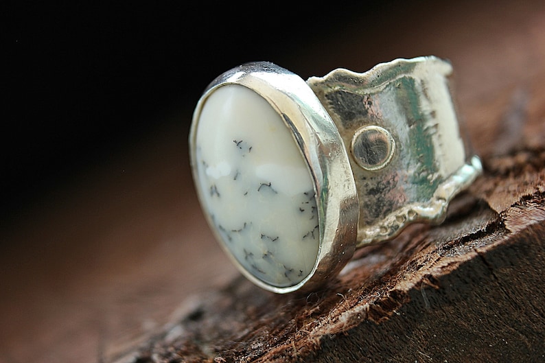 Moss Agate RingAgate ringMoss agate jewelryGemstone ringHandmade ringStatement ringBoho ringBohemian ringBoho styleGiftWhite ring
