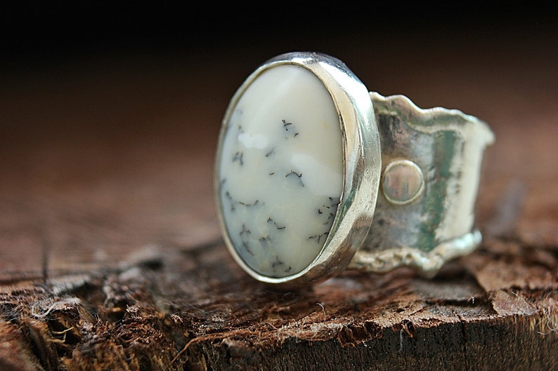 Moss Agate RingAgate ringMoss agate jewelryGemstone ringHandmade ringStatement ringBoho ringBohemian ringBoho styleGiftWhite ring