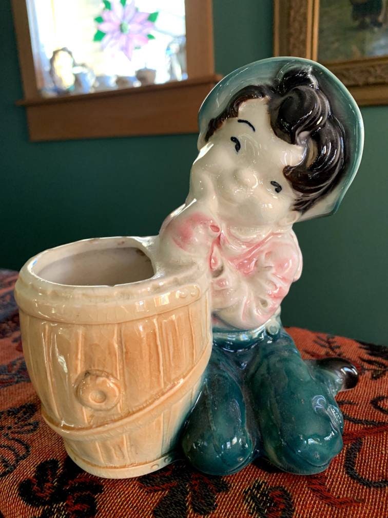 Ceramic boy figurine/planter 1960's perfect for Etsy