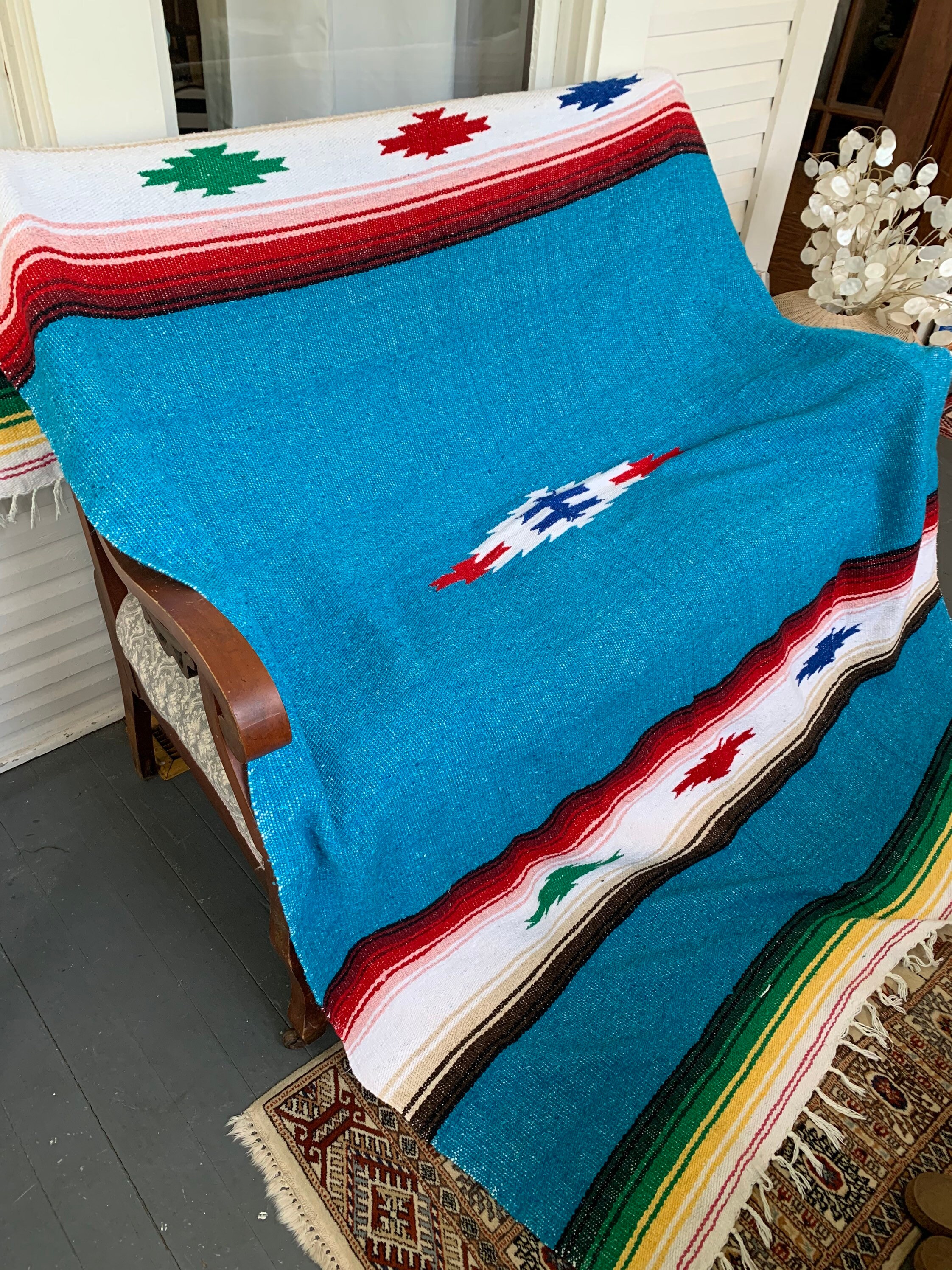 Vintage Boho Southwestern Blanket Blue Boho Blanket Made in Etsy