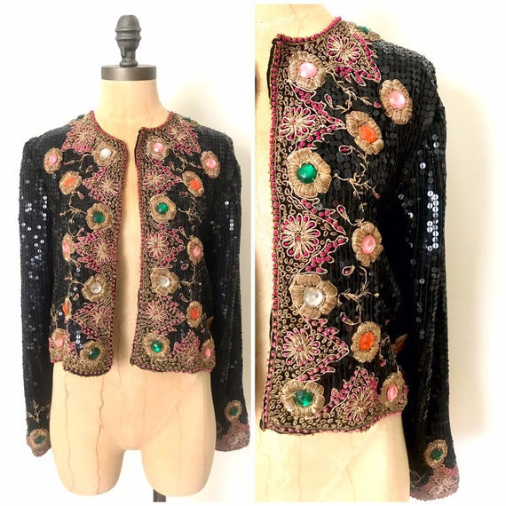 Vintage beaded jacket - sequin beaded jacket - vin