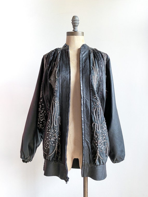 Vintage leather jacket, vintage beaded jacket, vi… - image 3