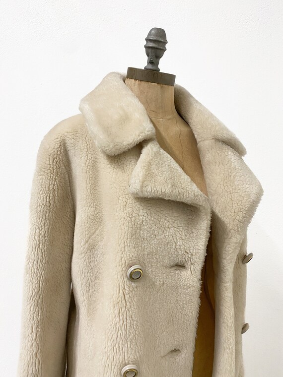 vintage winter coat, vintage cream faux fur coat,… - image 7
