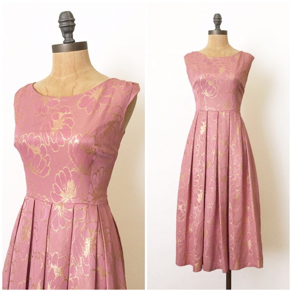 60s cocktail dress - vintage lurex brocade dress -