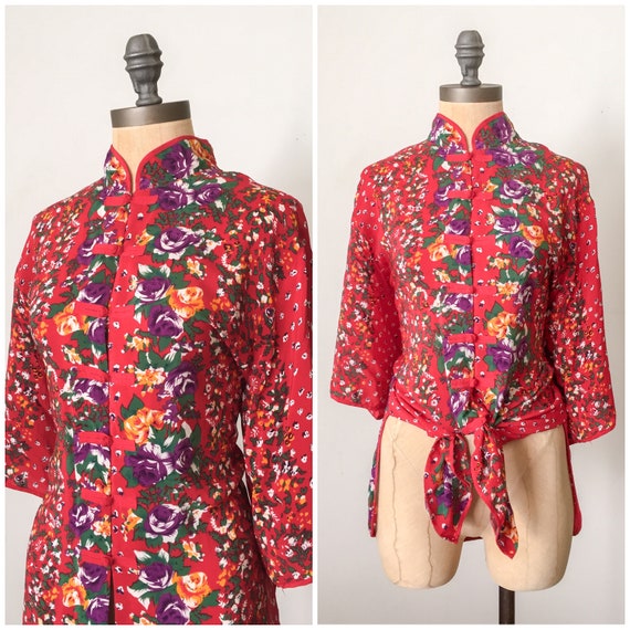 Vintage silk blouse - vintage chinese silk top - v