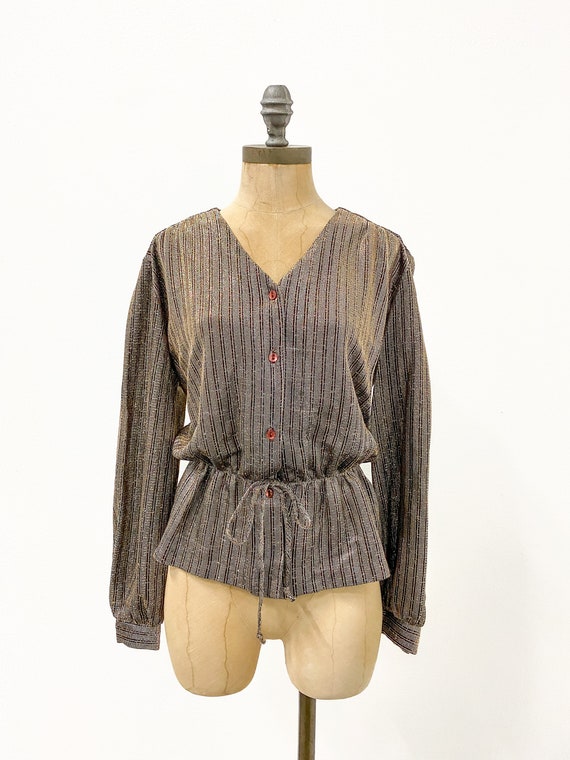 vintage 70s top, vintage lamé blouse, vintage pep… - image 2