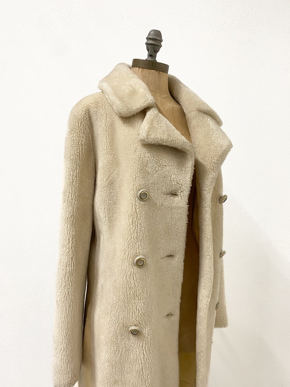 vintage winter coat, vintage cream faux fur coat,… - image 6