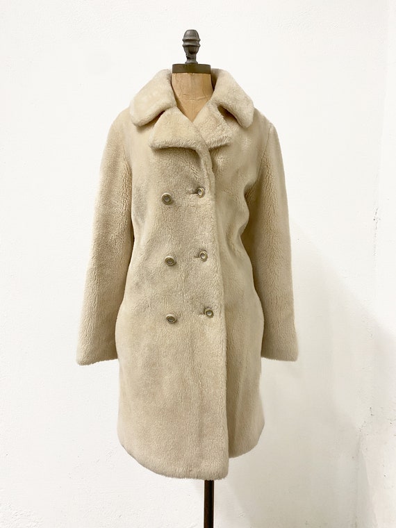vintage winter coat, vintage cream faux fur coat,… - image 3