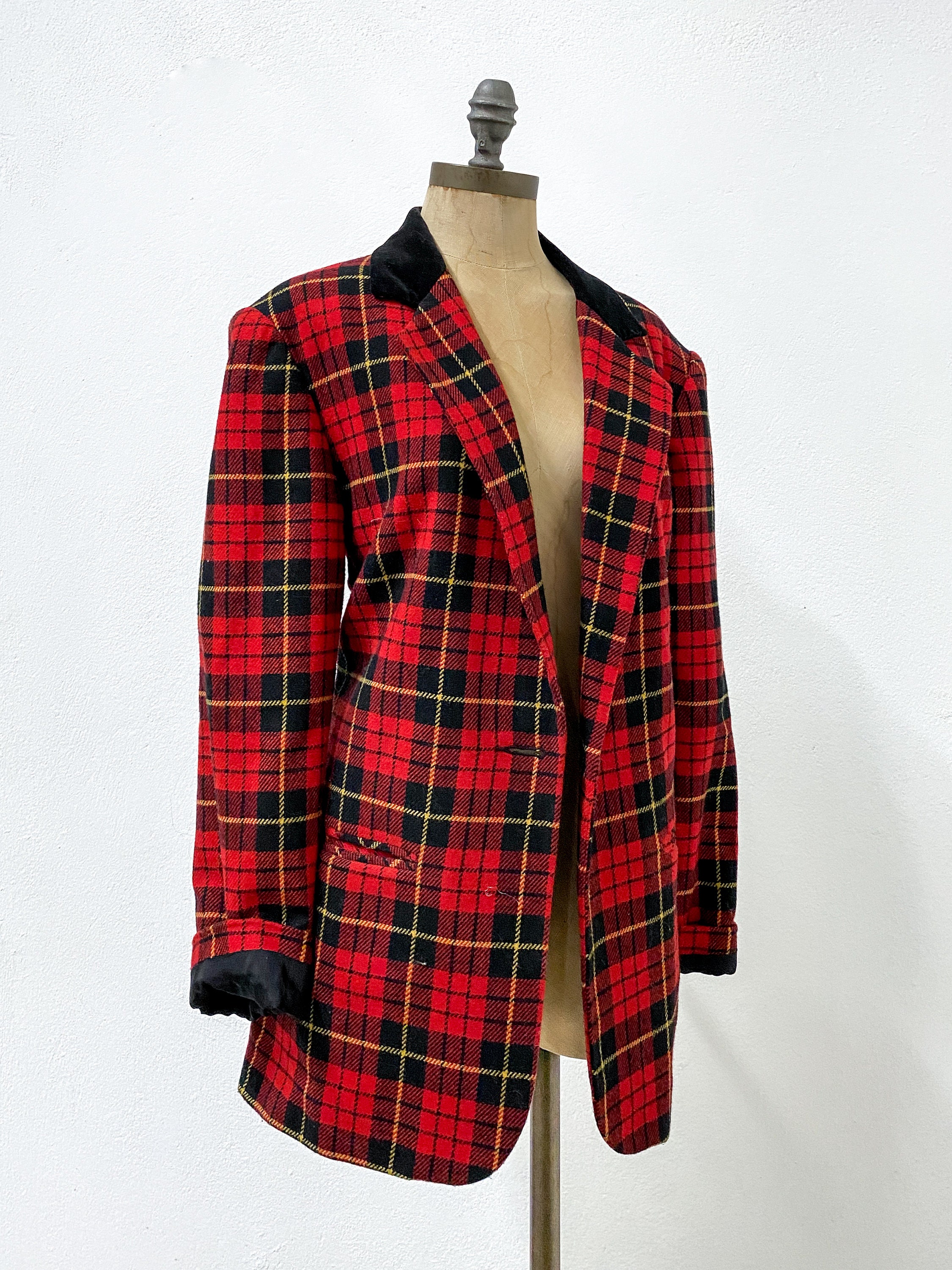 80s Rust Olive Plaid Wool Blazer M main image 1