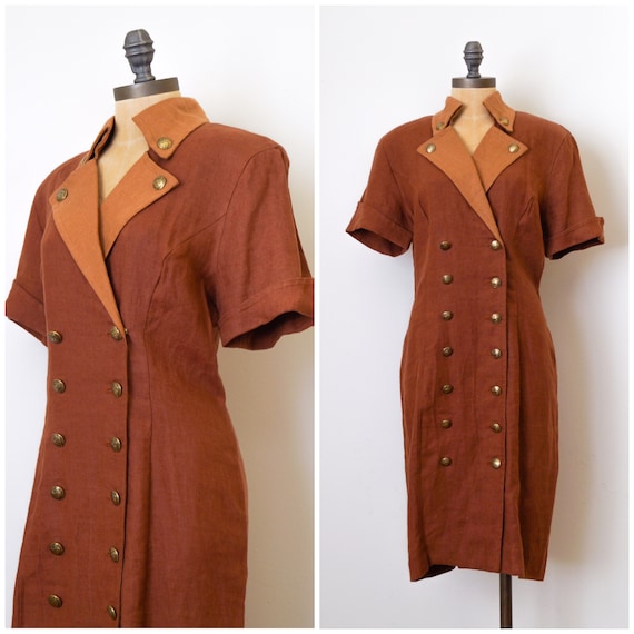 Vintage linen dress - vintage suit dress- vintage