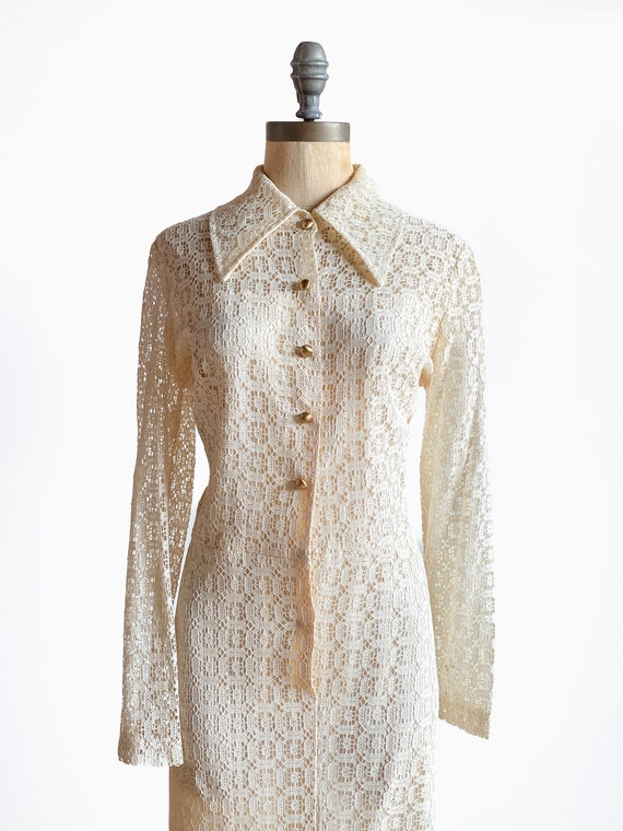 vintage 70s dress, vintage 70s lace dress, vintag… - image 3