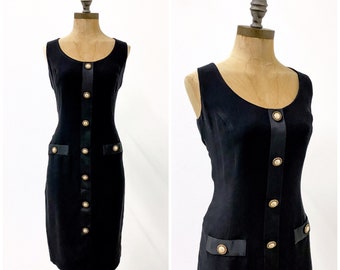 vintage 1990s dress, vintage lbd, vintage 90s dress, vintage tank dress, vintage gold and black dress