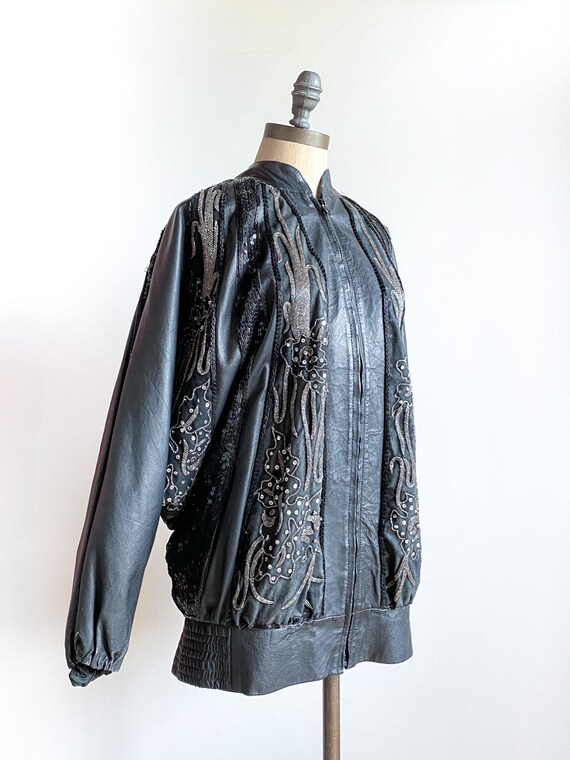 Vintage leather jacket, vintage beaded jacket, vi… - image 5