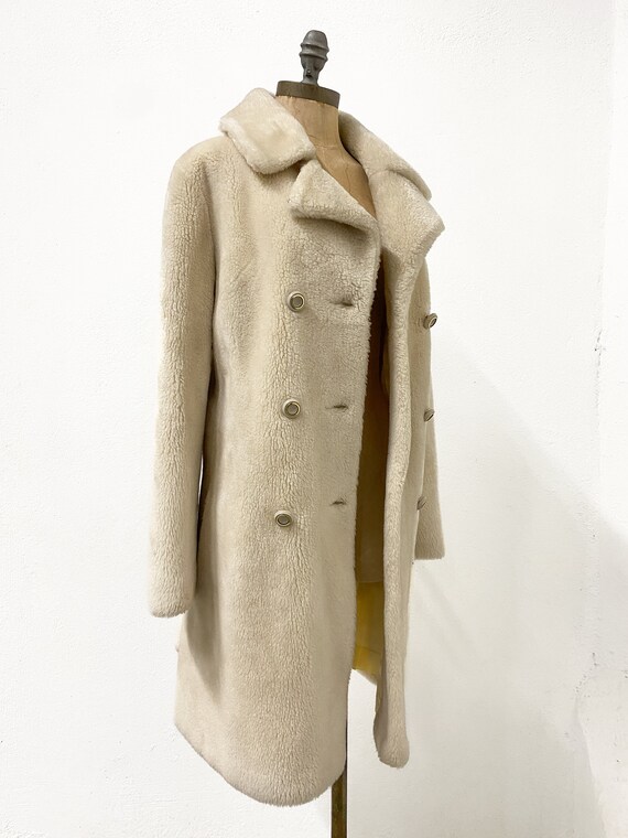vintage winter coat, vintage cream faux fur coat,… - image 5