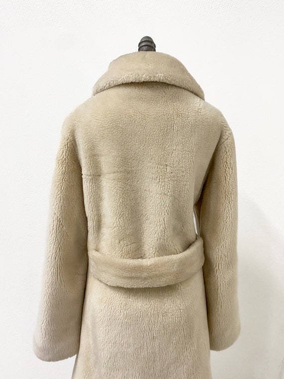 vintage winter coat, vintage cream faux fur coat,… - image 9