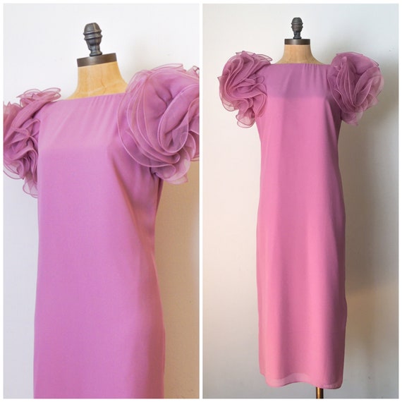 Vintage puff sleeve - vintage party dress - chiffo