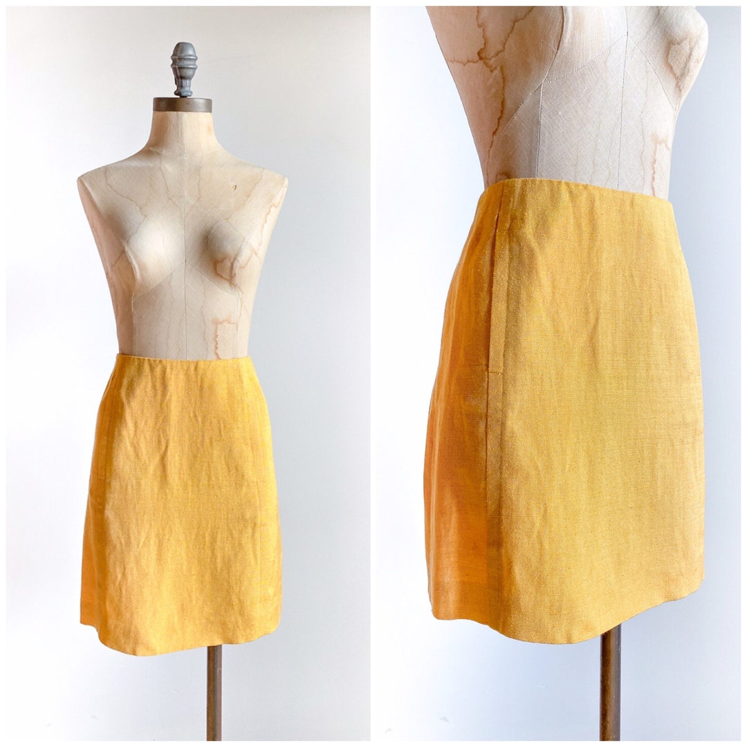 Vintage Linen Skirt, Vintage Linen, Vintage Yellow Skirt, Vintage Liz
