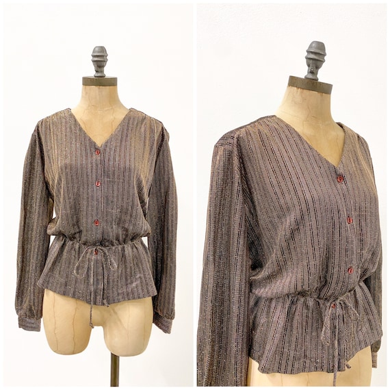 vintage 70s top, vintage lamé blouse, vintage pep… - image 1