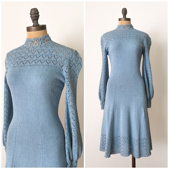 Vintage crochet knit dress, 1970s knit dress, 70s