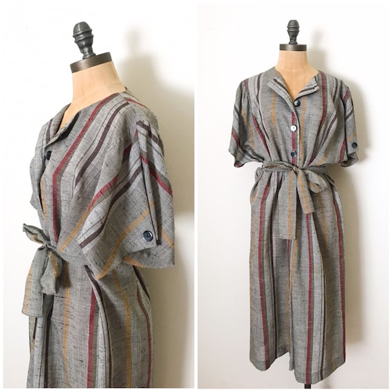 Vintage striped dress - vintage shirt dress - vint