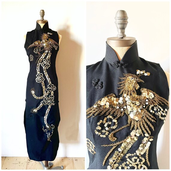 Vintage beaded dress - vintage Chinese dress - vin