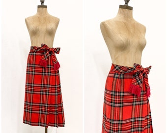 vintage plaid skirt, vintage midi skirt, vintage tartan plaid, 80s vintage skirt, vintage red plaid skirt