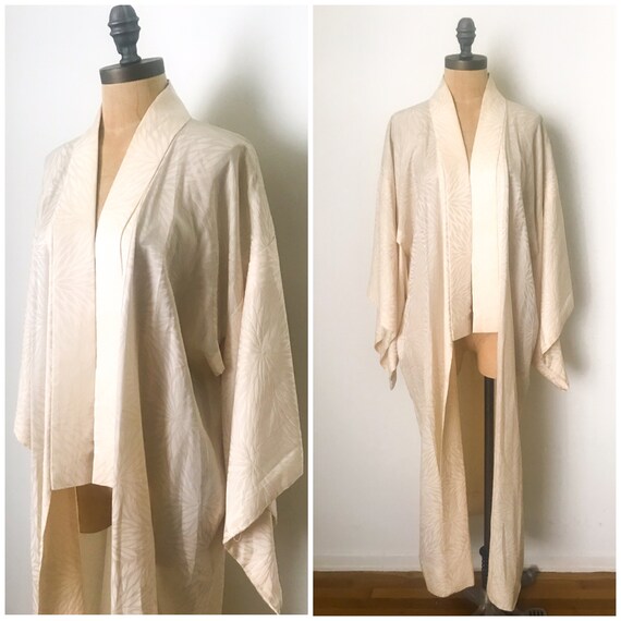 Vintage Silk Kimono - vintage cream kimono - silk