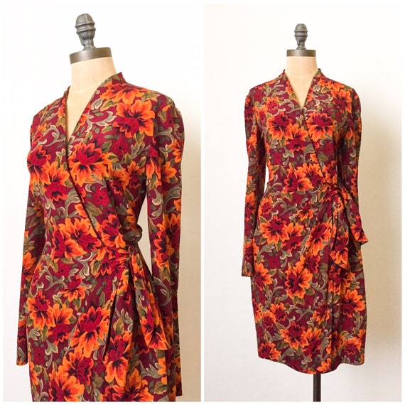 vintage wrap dress - vintage silk wrap dress - vin