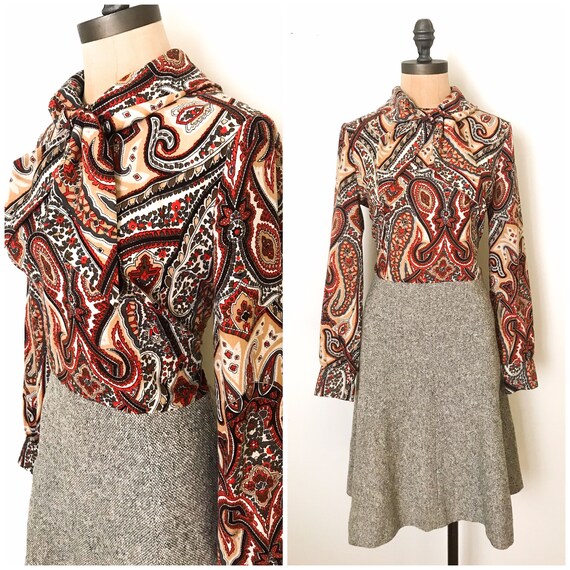 Vintage shirt dress - vintage paisley dress - vint