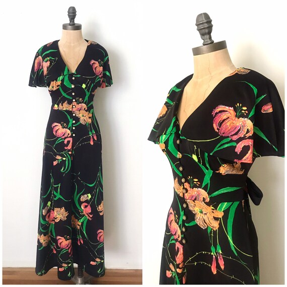 70s maxi dress - vintage floral maxi dress - 70s f
