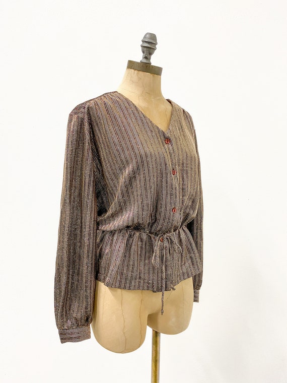 vintage 70s top, vintage lamé blouse, vintage pep… - image 5
