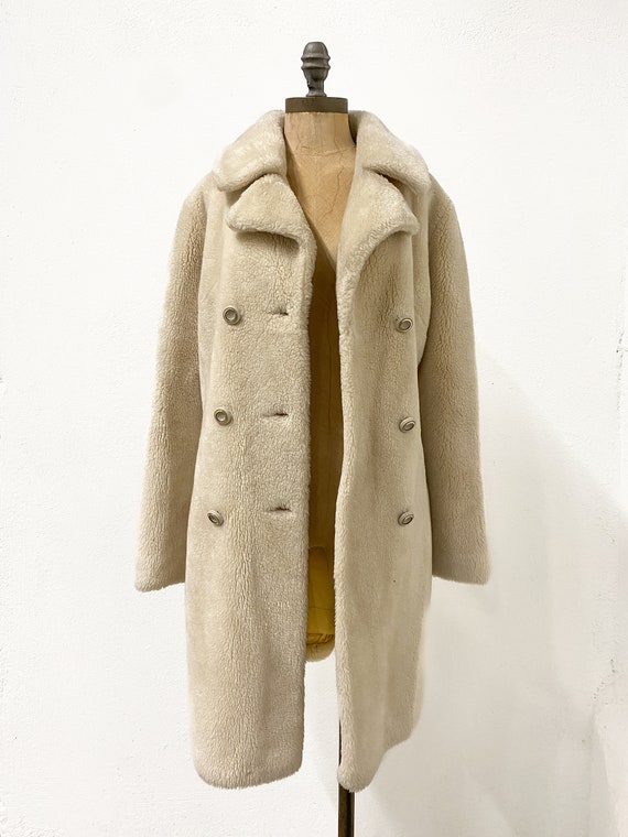 vintage winter coat, vintage cream faux fur coat,… - image 2